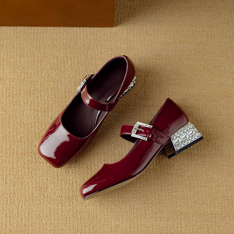 Krazing Pot Летние туфли из овчины размера 41 на среднем каблуке, Мэри Джейн с хрустальной пряжкой, квадратный носок, каблуки с бриллиантами, туфли-гладиаторы