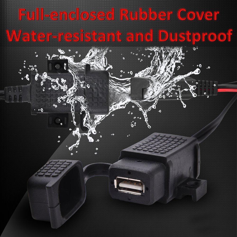 12V Waterproof Motorcycle SAE To USB Phone GPS MP4 Charger Cable Adapter Inline Fuse Power Supply