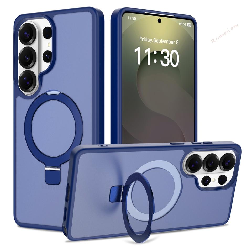 Матовый магнитный чехол для телефона Samsung Galaxy S26 S23 S22 S24 S25 FE Ultra Edge Magsafe Металлическая подставка Защита зарядки Чехол