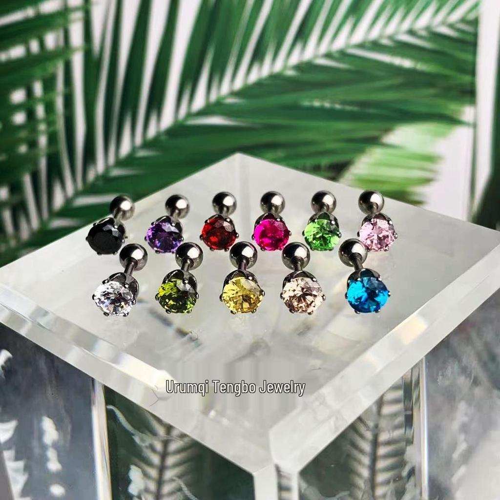 Minimalist Unisex Six-Prong Round Threaded Cubic Zirconia Cartilage Stud Earrings