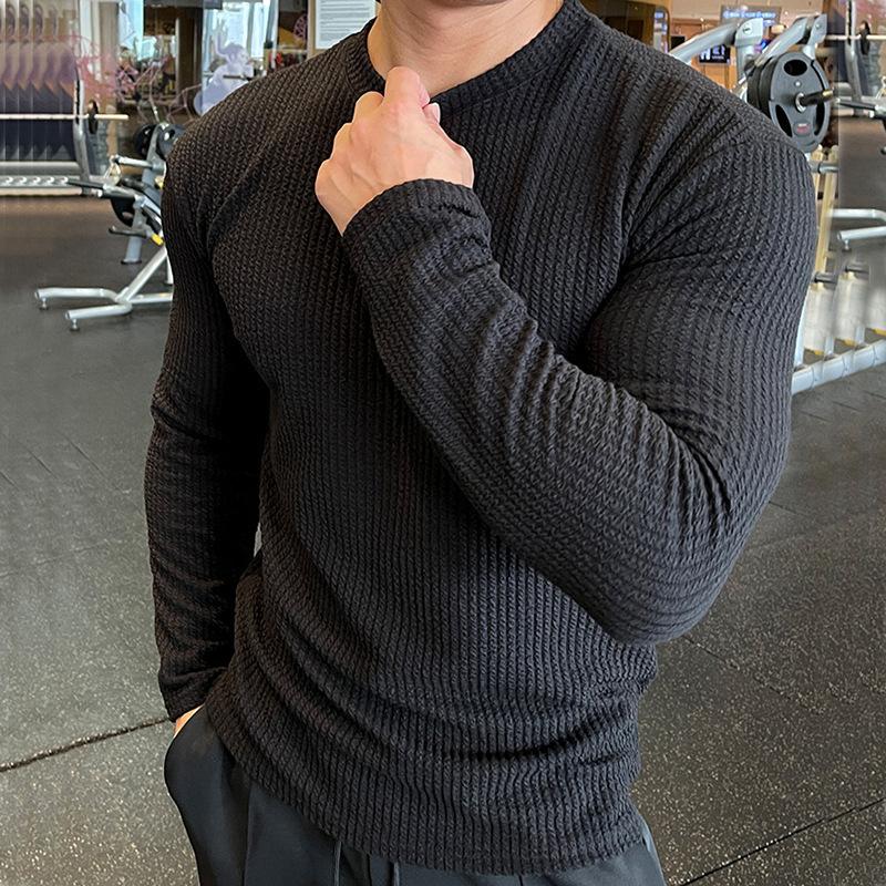 Мужская футболка Весенняя модная брендовая спортивная кофта с длинным рукавом Вязаный пуловер Мужская модная простая футболка с низом