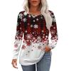 Women's Fashion Casual Christmas Printed Round Neck Pleated Long Sleeve T-Shirt Top