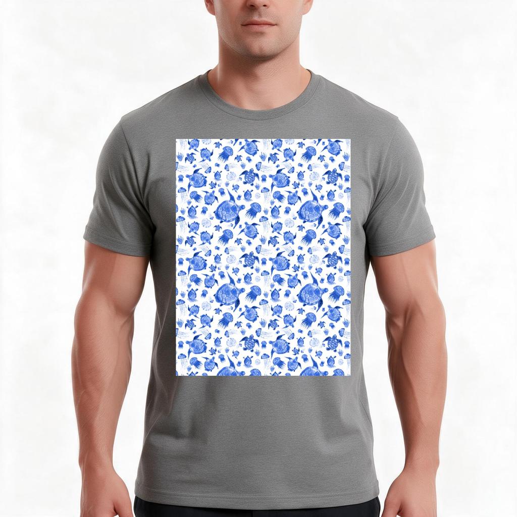 Ocean Life Blue Tshirt Summer Casual Cotton Tee Oversized Streetwear Tops Vintage Graphic Print Loose Fit Short Sleeve