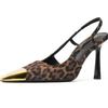 Fashion Designer Metal Toe Women Sandals Sexy Leopard Print Slingbacks Sandal Pointed Toe Thin High Heeled Sandals Party Dress Sandalias