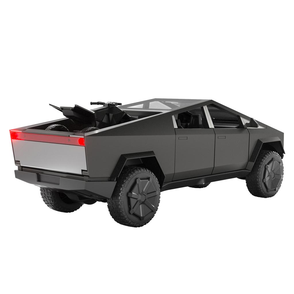 Cyber Truck Toy, 2.4GHz Remote Control Alloy Vehicle with Motorcycle and LED Lights, Model Pickup Truck for Kids Boys
