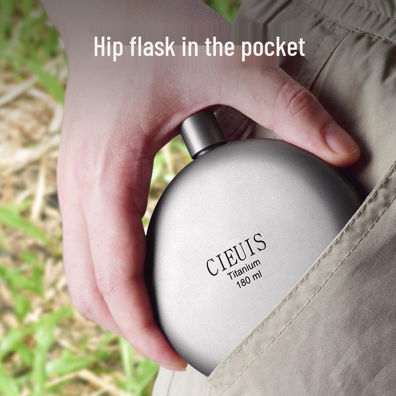 CIEUIS 180ML Pure Titanium Round Mini Portable Wine Pot for Outdoor Use