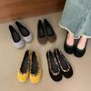 Retro Round Head Shallow Mouth Single Shoes Women's 2025 Autumn New One-pedal Soft-soled Comfortable Doudou Shoes Suede Grandma Shoes
