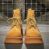 Fashion Yellow Chunky Platform Boots Women Fiber Leather Luxury Design Shoes for Women Thick Bottom Heightening Retro Ankle Boots Botas