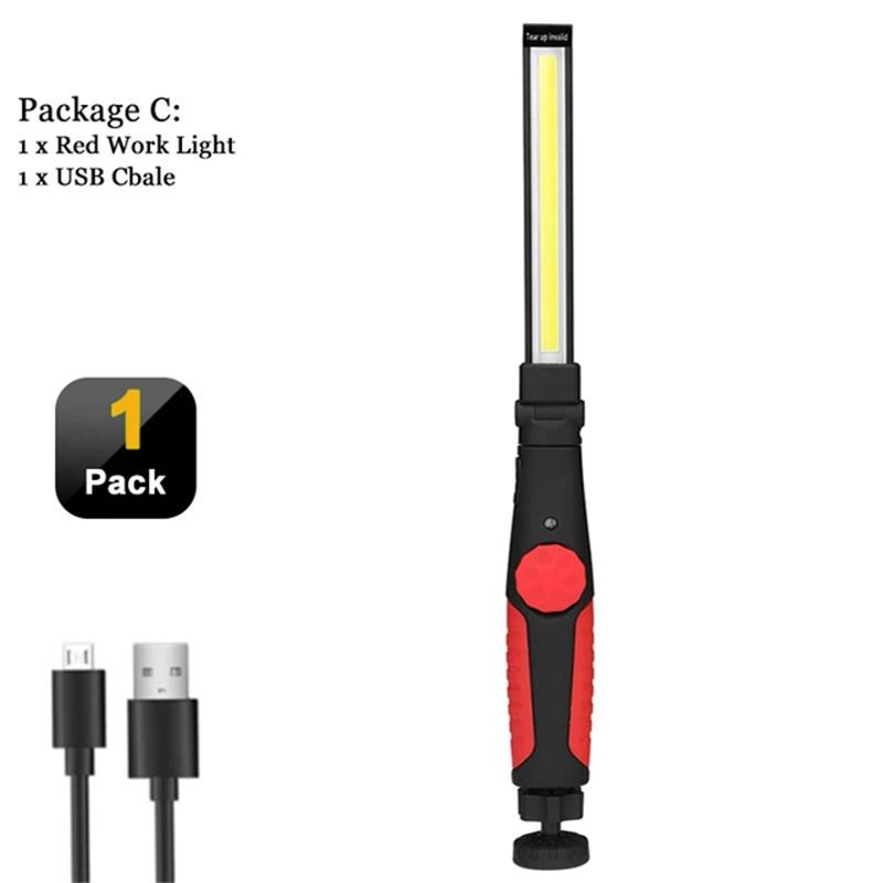 COB LED Flashlight Magnetic Work Light USB Rechargeable Torch Hook Portable Lantern Inspection Light Camping Car Repair Lamp