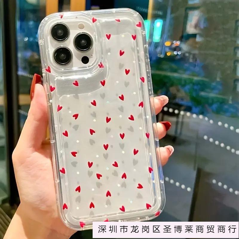 Red little heart is suitable for Apple 16pro mobile phone case 15pro Europe and America 14 personality 13 airbag 12 transparent 11 explosion