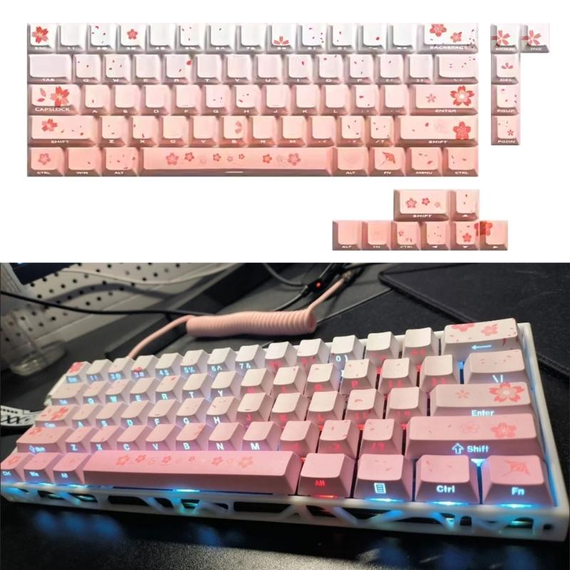 74 клавиши Боковая печать Полупрозрачные колпачки клавиш Sakura Оригинальный профиль Сублимация Подсвечиваемая колпачок клавиши для 60 Механические клавиатуры