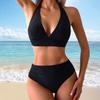 Летний женский белый черный комплект бикини с высокой талией и бретелями, купальник для женщин, купальник из двух частей без спинки, пляжный наряд