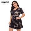 Large Size Nightwear Women's Summer Nightgown Short Sleeve Tie-Dye Backless Sexy Home Dresses