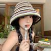 Полосатая вязаная шапка-ведро женская летняя универсальная большая окружность головы, показывающая лицо, маленькая шнурованная шапка-ведро шерстяная шапка