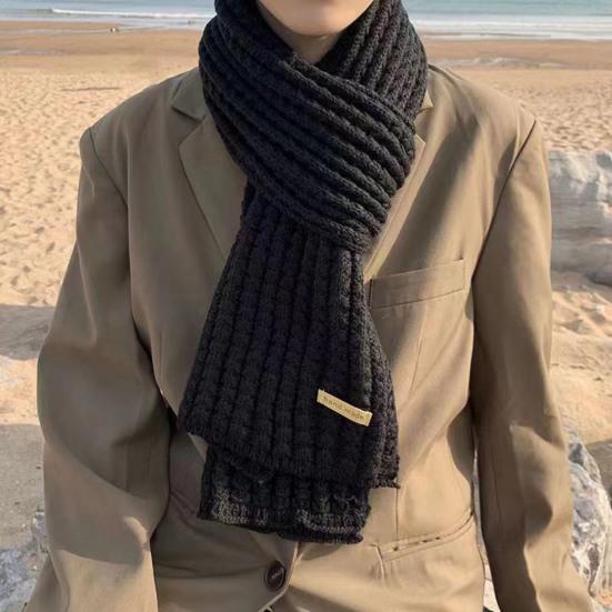 Winter Scarf Solid Color Thickened Warm Knitting Scarf Men Women Long Neck Wrap Garment Clothing Accessories