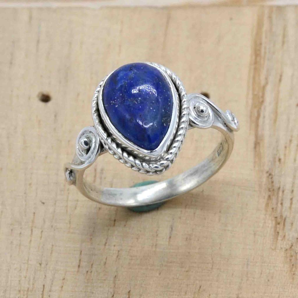 Серебряное кольцо с голубым лазуритом, каплевидным камнем для женщин, лазурит, декабрь, камень, серебро 925 пробы, уникальные украшения, подарок для нее