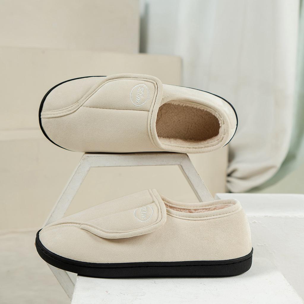 Fashion Shevalues Winter Fuzzy Women's Slippers Non-slip Indoor Cotton Shoes Cozy Velcro Home Slides Warm Flat Bottom Women's Slippers