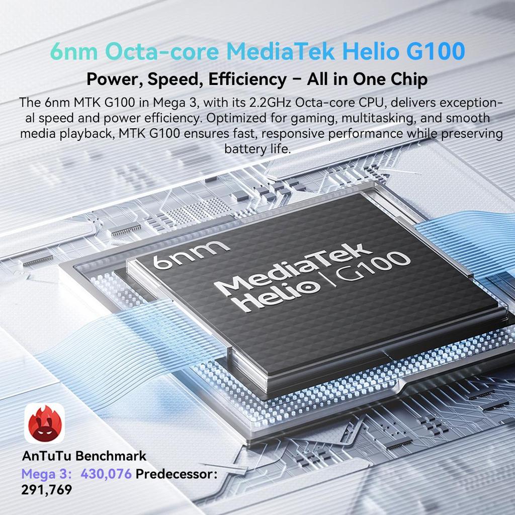 Blackview MEGA 3 AI MTK G100 12.1 Inch 8800mAh Android 15 Tablet 12GB RAM 256GB ROM Storage