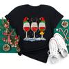 Wine Glass Christmas Hat Women's Fashion T-shirts Casual O-neck Top Korean Women's Top Funny Christmas Tshirts