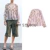 Spring New Women's Clothing Retro Style Patchwork Print Translucent Holiday V-neck Shirt Tops 2556198