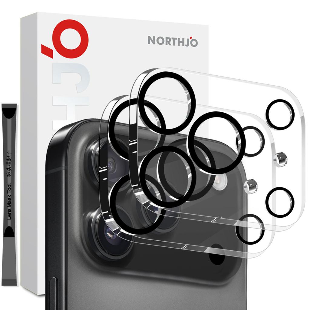 NORTHJO 2Pcs For iPhone 17 Pro Max Camera Lens Protector Black Circles 3D Full Coverage Clear Tempered Glass Lens Film