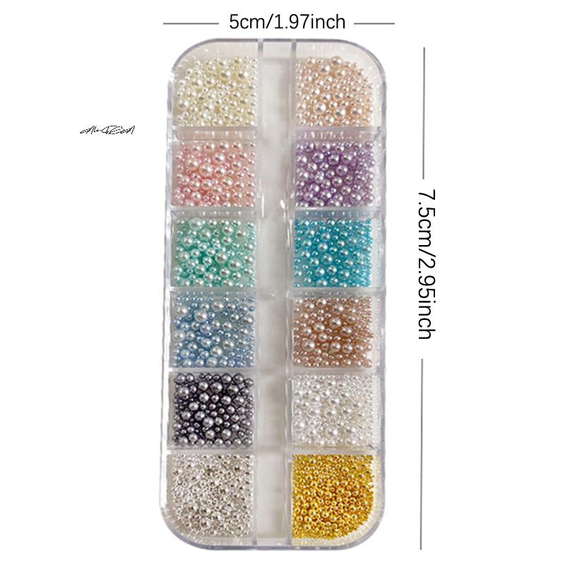 6/12 Grids/Box Colorful Round Pearls Nail Beads Charms Caviar Jewels Half Round Pearl Gems for DIY Nail Art Decoration