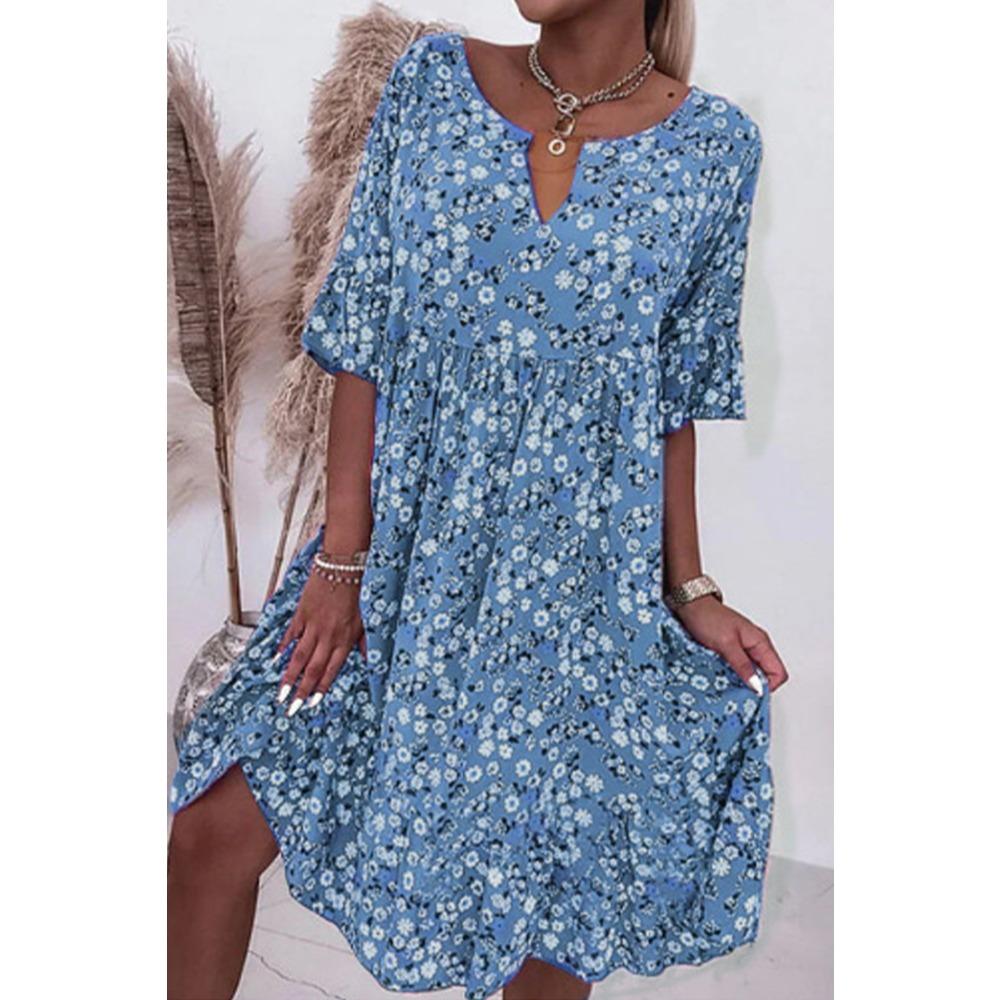 JPNTKY Women's Fashion Summer Spring Solid Color Print Short Sleeve Casual Dresses