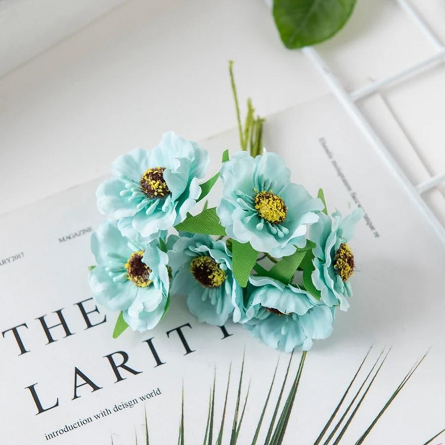Artificial Flowers Silk Mini Bouquet Outdoor Garden Wedding Wreath Home Room Vase Table Decora Scrapbook Bridal DIY Gifts Props