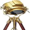 Nautical Brass Spotlight Searchlight Wooden Tripod Floor Lighting Stand Home Decor