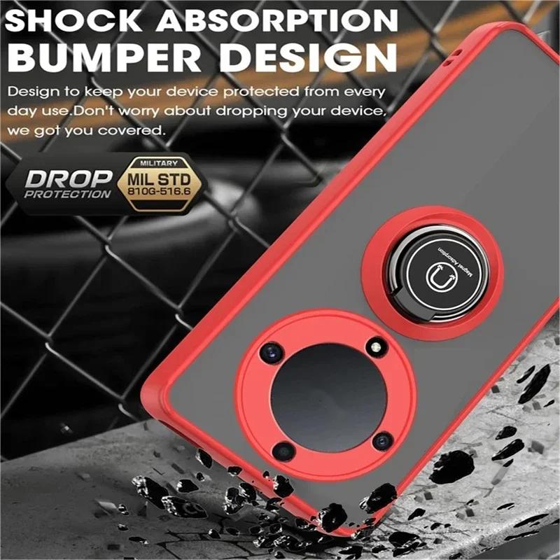 Чехол Armor Matte Case For Honor Magic6 5 Lite 5G Magic 6 5 Pro X9B X8B X7B X9A X8A Ring Magnetic Holder Stand Shockproof Coque Fundas