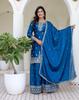 Party Wear Designer Embroidered Chinon Silk Kurti Palazzo Dupatta Set Women Bollywood Suit Dress