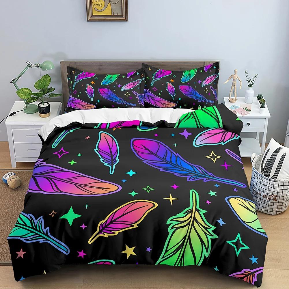 Неоновый цветной пододеяльник, комплект постельного белья King Rainbow Gradient Pumpkin, микрофибра, пододеяльник на Хэллоуин, двойной пододеяльник