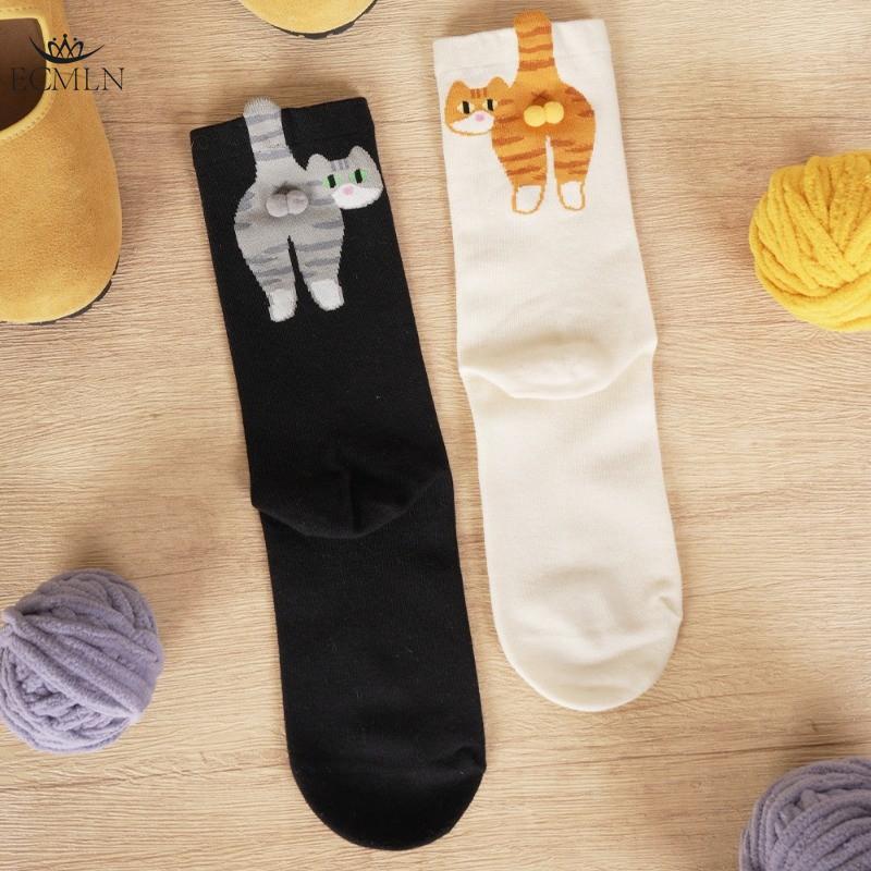 Мультяшные милые носки с котиками с 3D кошачьими яичками, мягкие дышащие носки средней длины для любителей кошек, оригинальные подарки