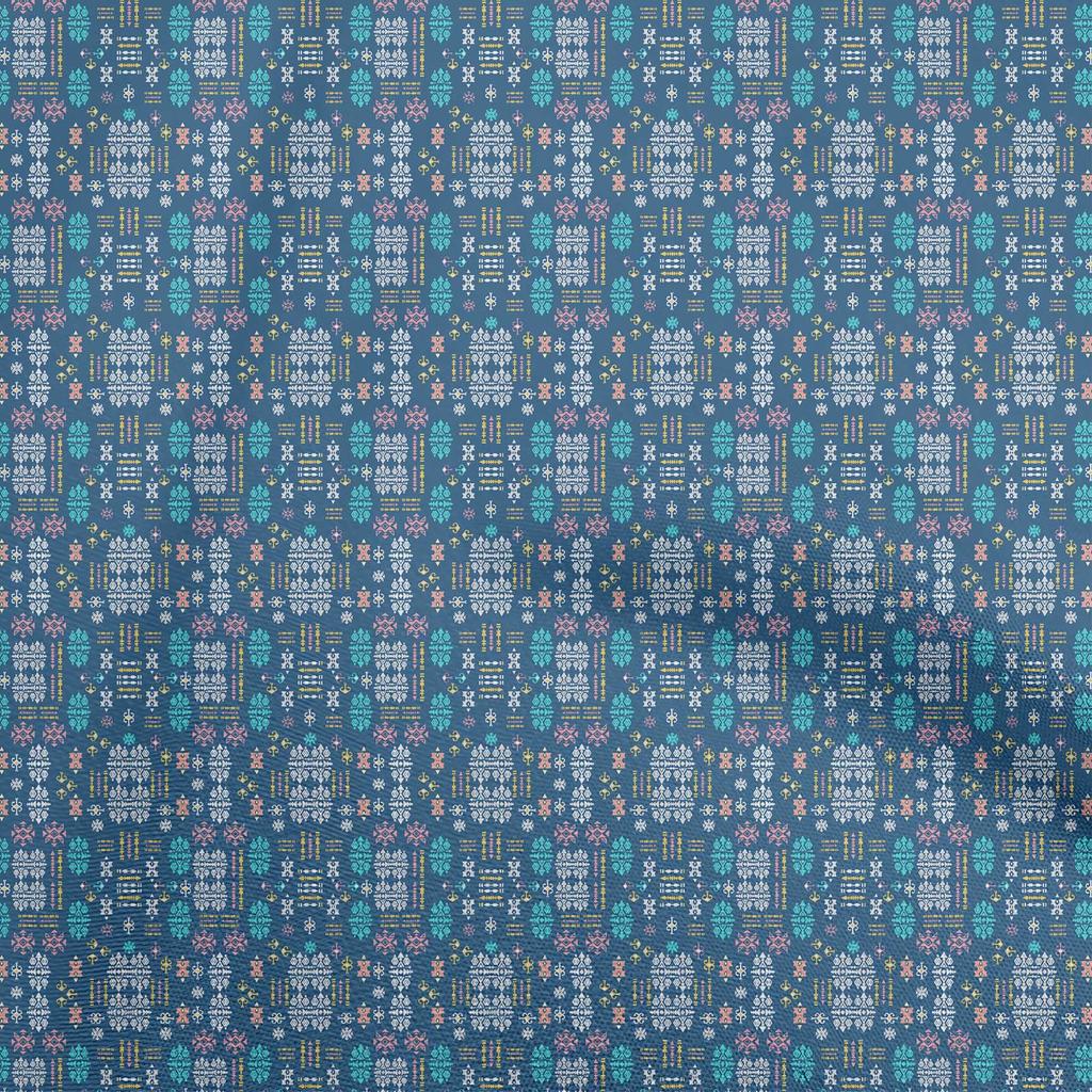 oneOone Cotton Flex Blue Fabric Asian Kilim Sewing Craft Projects Fabric Prints By Yard 40 Inch