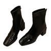 Leather Women Snow Ankle Boots Mid Heels Designer Pumps Square Toe Chunky Fashion Shoes Winter 2026 Trend New Goth Botas Mujer