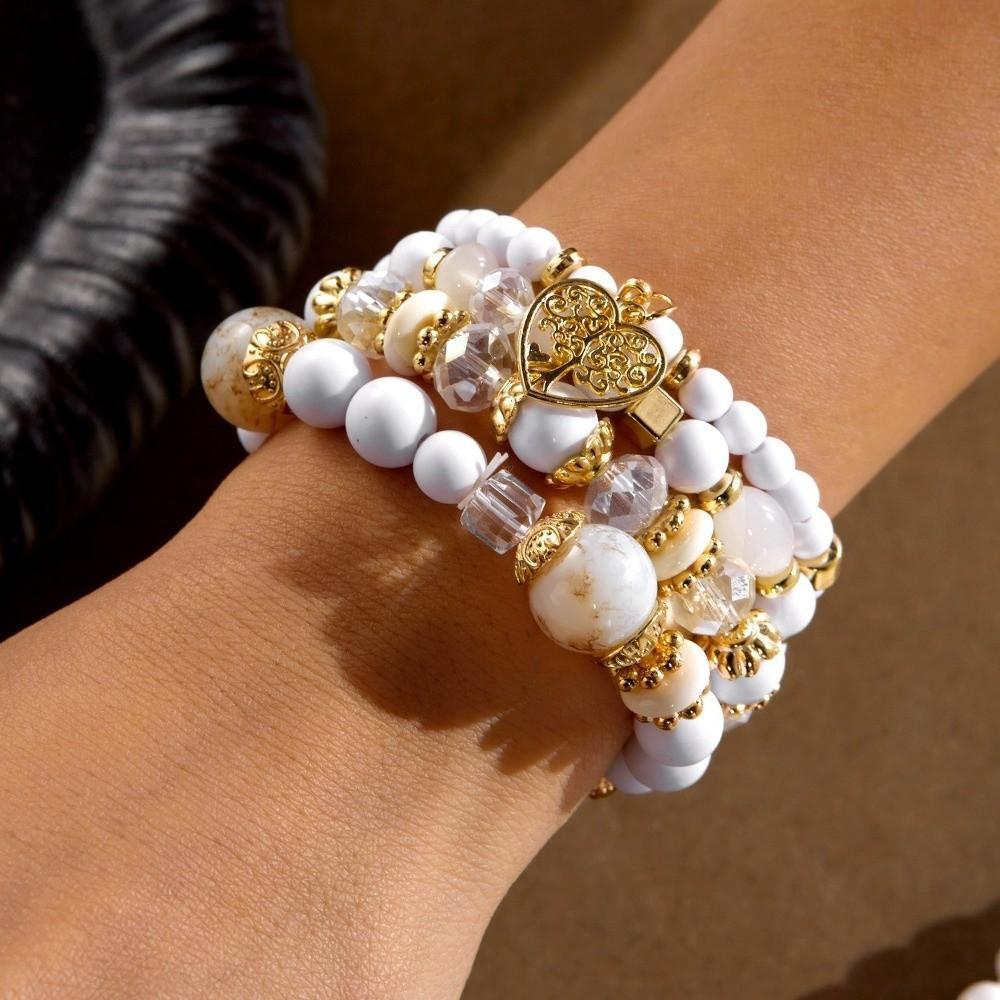 Ethnic Style Bohemian Beads Bracelet Heart Charm Multi-Layer Bracelets Women Bangle Set Gifts