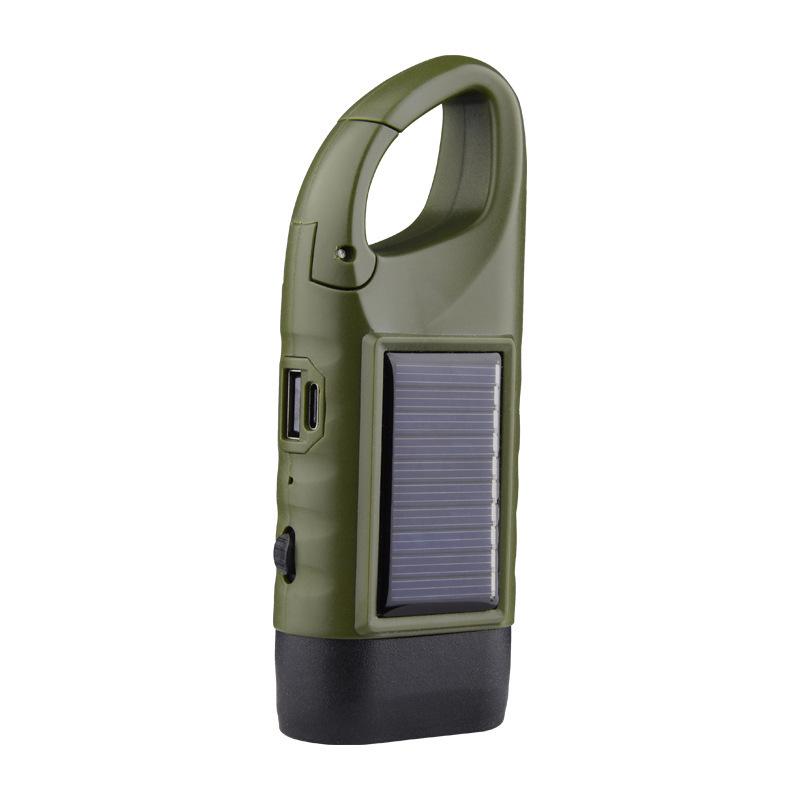 Solar Hand-Crank Multifunction LED Flashlight & Emergency Power Supply for Outdoor Camping