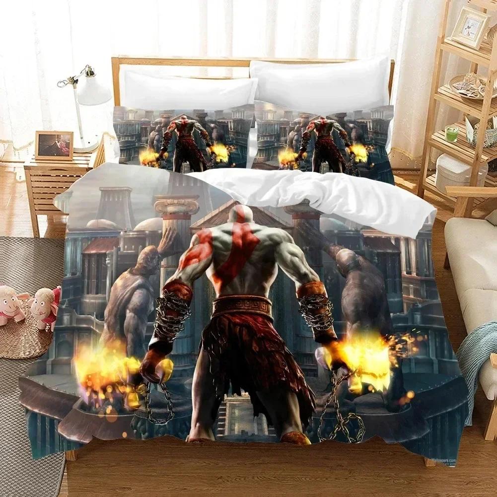 3D Print Game God of War Bedding Set Printed Bed Set With Pillowcase Duvet Cover Soft Queen King Size Bedclothes Home Boys Adult