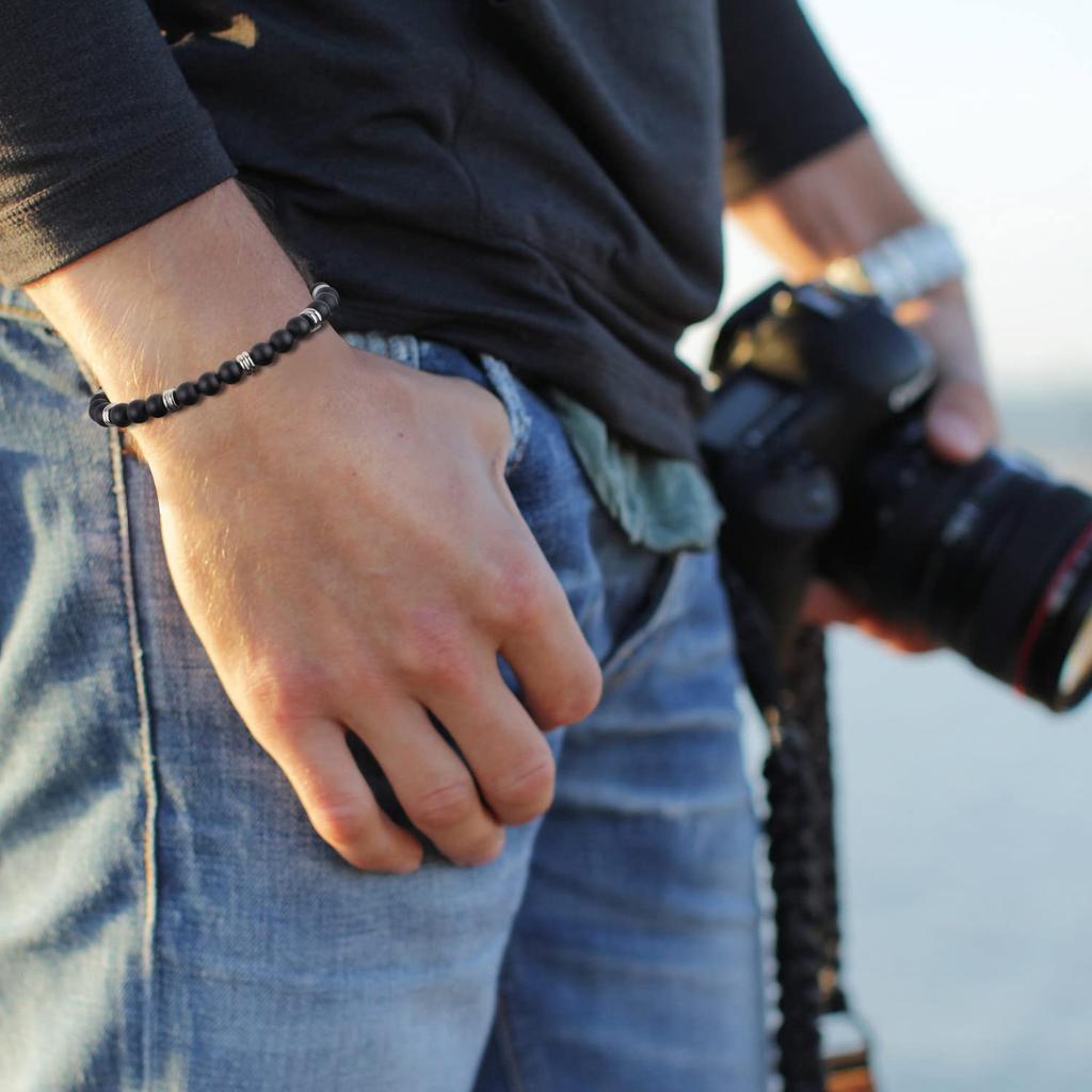 GAVU Matte Onyx Stainless Steel Amulet Power Stone Bracelet for Men