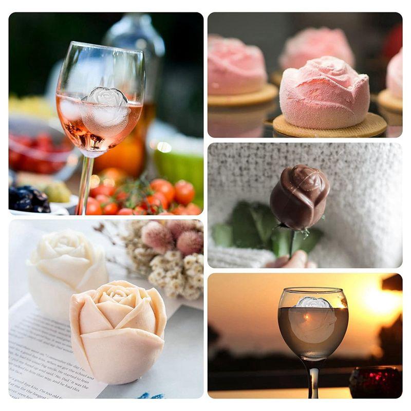 AEE2-Rose Ice-Cube Tray With Funnel, Makes Four Rose Shaped Ice-Cubes, Easy Release Ice Ball Maker Durable Easy To Use