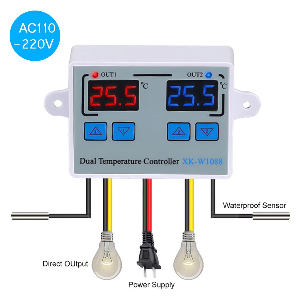 Dual Digital Thermostat Temperature Controller Two Relay Output Thermoregulator for Incubator