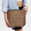 Coach Women's Signature Canvas Bucket Bag, Black & Tan Contrast Trim Shoulder Bag with Gold Hardware