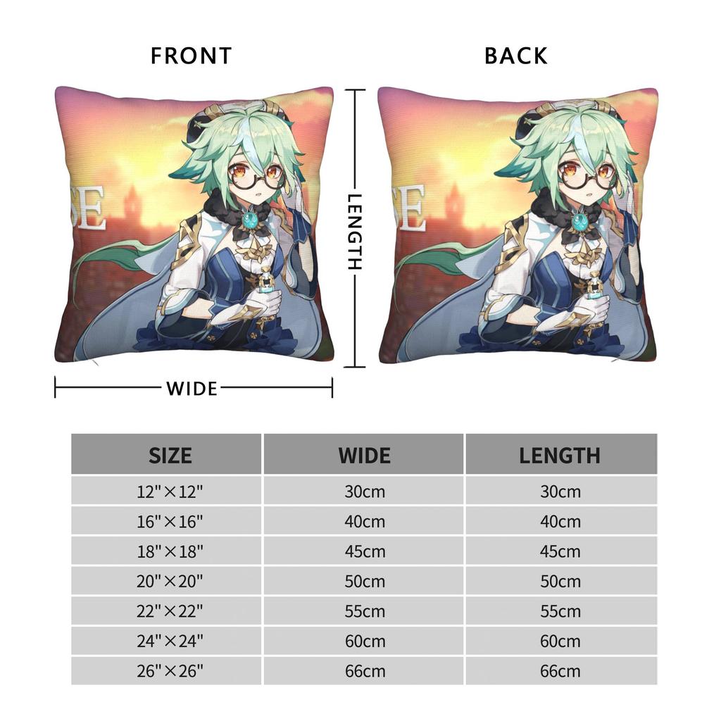 Genshin Sucrose Pillowcase Printed Fabric Cushion Cover Decorations kawaii game anime online games Pillow Case Cover Home Zipper
