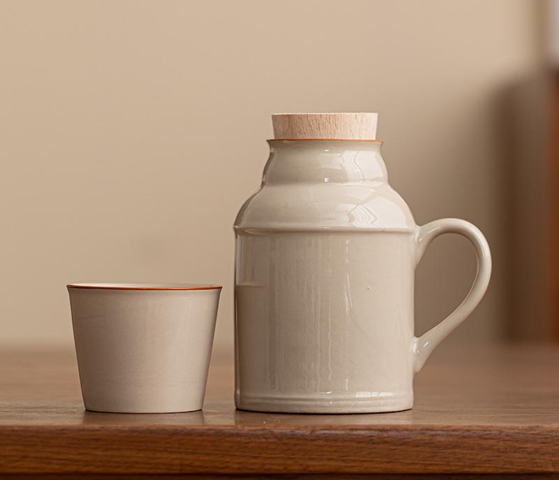 Керамические кружки с пробковой пробкой термосы с ручкой бутылка для воды большой емкости изолированная чашка для горячего чая кофе классическая посуда для напитков