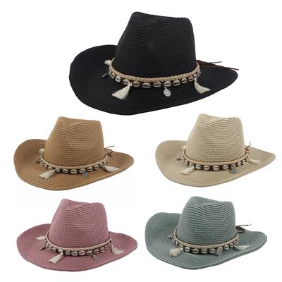 Солома Федора для Женской Шляпы от Солнца Складная Сворачивающаяся Плоская Поля Trilby для Ракушки с Кисточкой