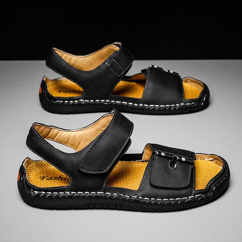 Men Sandals Black Leather Gladiator Sandals Outdoor Summer Roman Sandals for Men Beach Shoes Plus Size