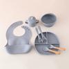 Baby Silicone Tableware Set Newborn Baby Complementary Tableware Silicone Compartmentalized Meal Plate Complementary Bowl Bib Feeding Set