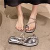 Mezzanine slippers female summer wear 2024 new fairy style low heel cool slippers female skirt flat bottom cover toe sandals