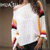 Women's Autumn and Winter Sweater Loose Large Size Patchwork Knit Rainbow Women's Top