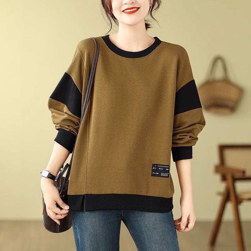 Хлопковый свитшот, женский осенне-зимний свободный удобный пуловер с круглым вырезом, повседневный мягкий пуловер с длинными рукавами